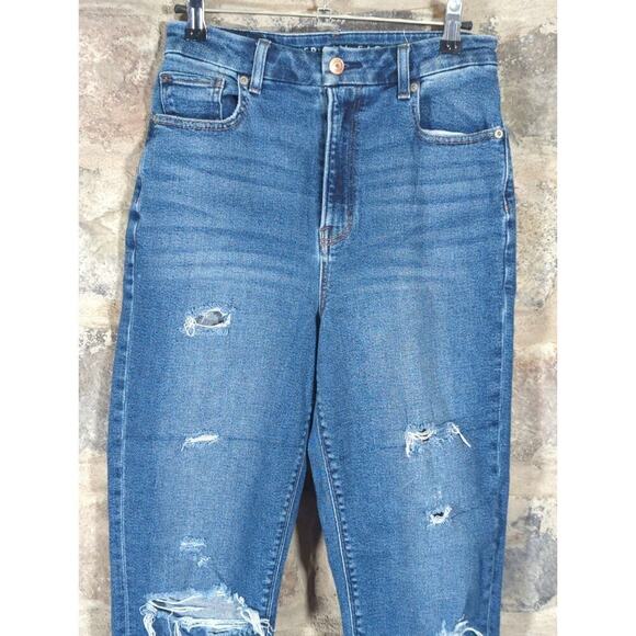 American Eagle Stretch Jeans Medium Wash Distressed Woman's Size 4 Long - Picture 2 of 15